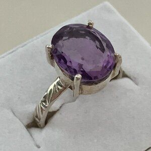 Sterling Silver Ring with Amethyst Stone, Size 7.75